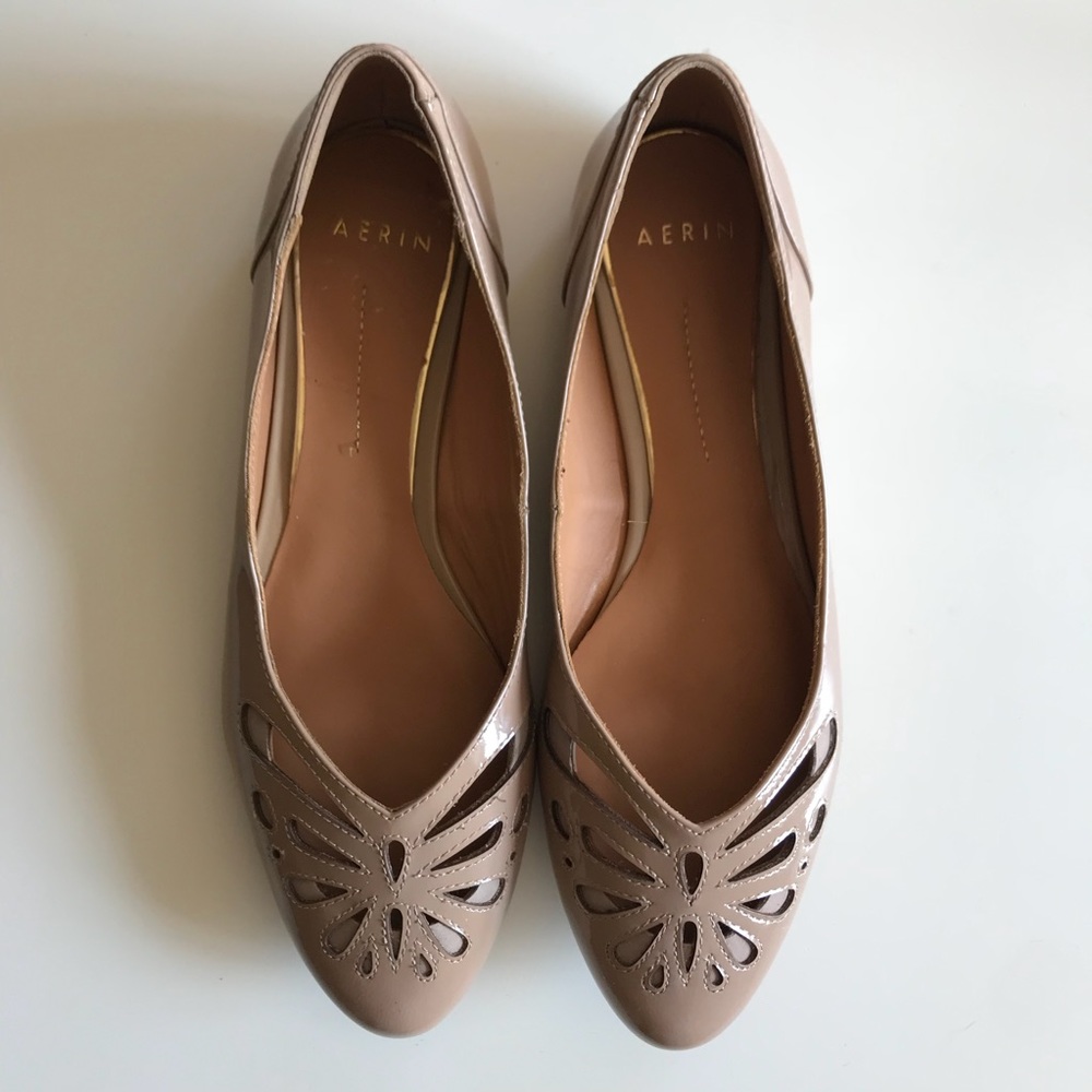 Aerin nude patent leather flats with lace cutouts